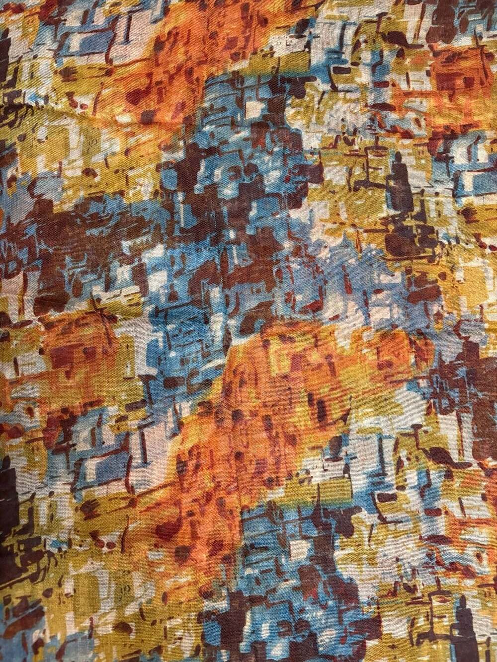 Lightweight Abstract Print Orange Yellow Blue Multi Scarf